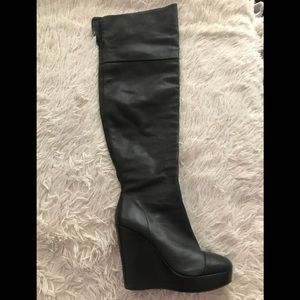 Pour La Victoire Black Over The Knee Wedge Boots